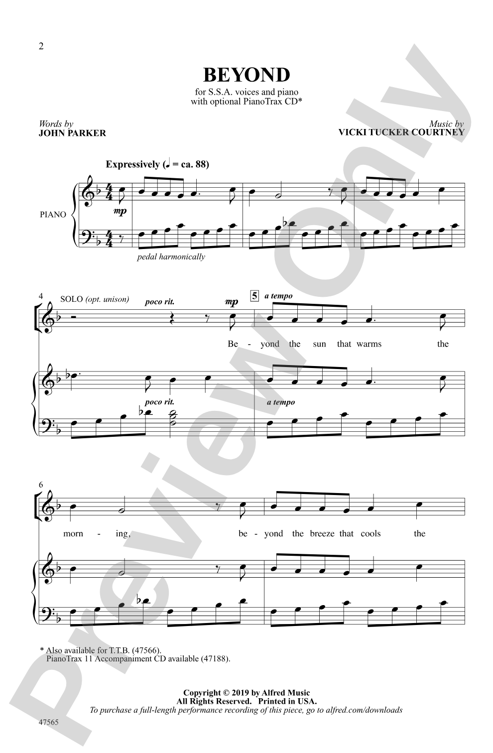 Beyond: SSA Choral Octavo