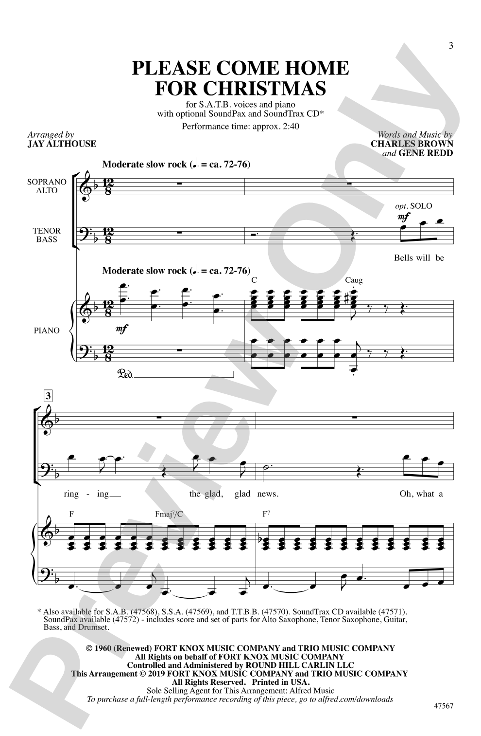 Please Come Home for Christmas: SATB Choral Octavo