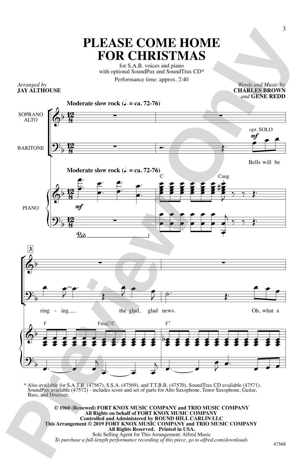Please Come Home for Christmas: SAB Choral Octavo