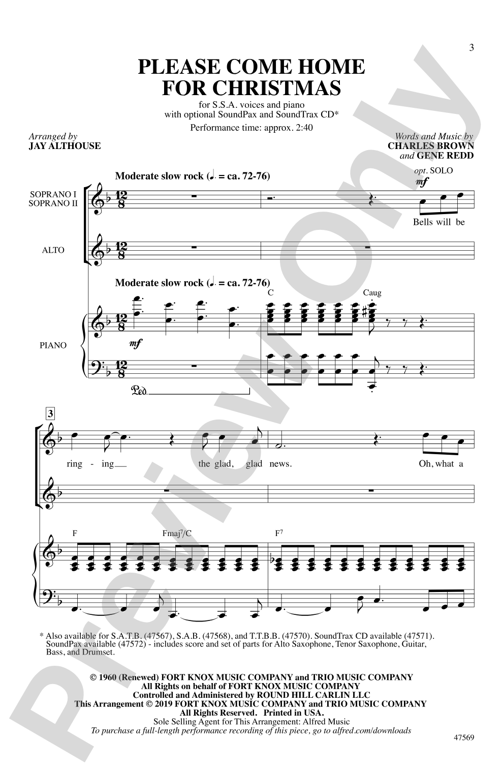 Please Come Home for Christmas: SSA Choral Octavo