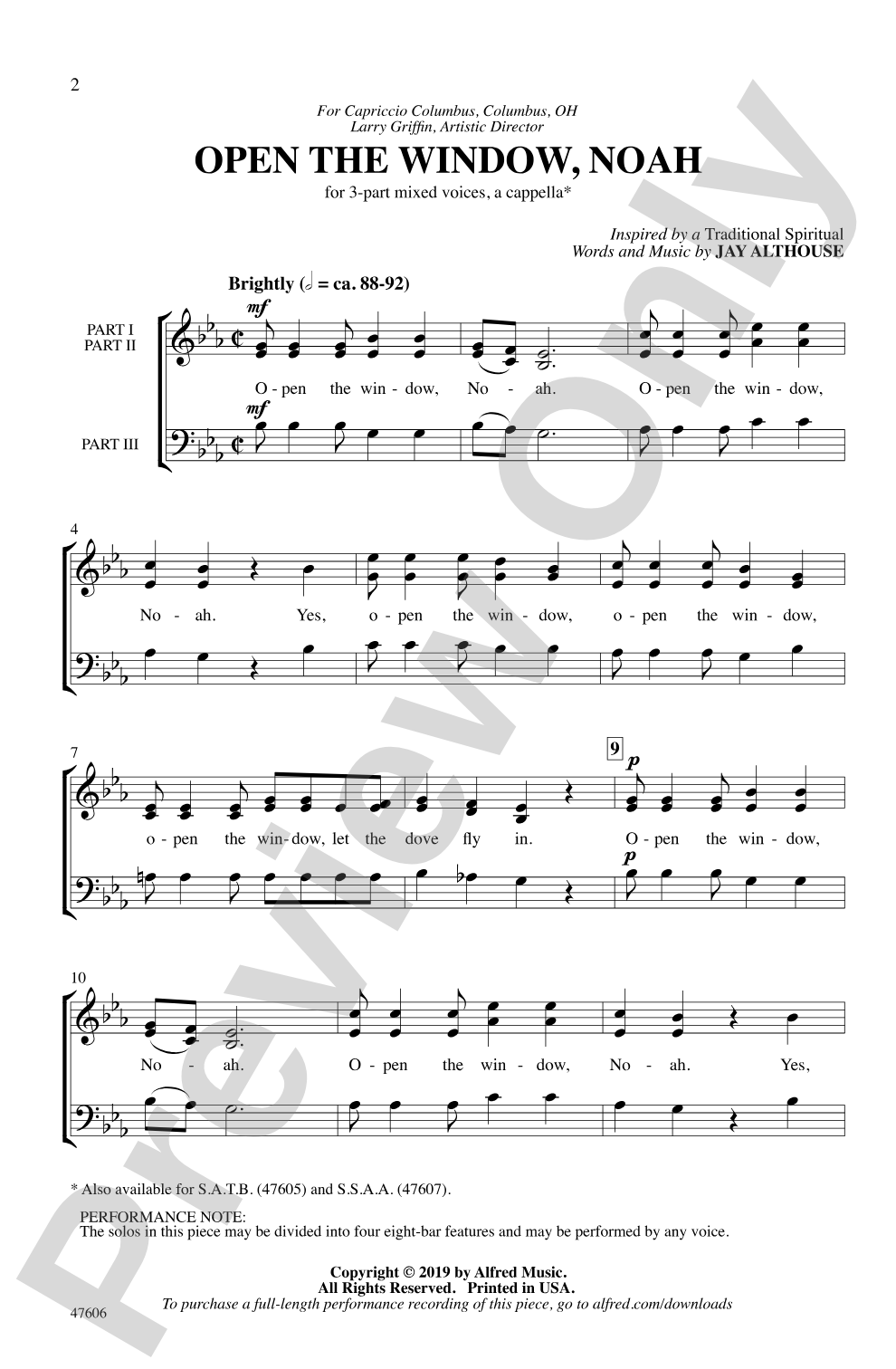 Open the Window, Noah: 3-Part Mixed, <I>a cappella</I> Choral Octavo