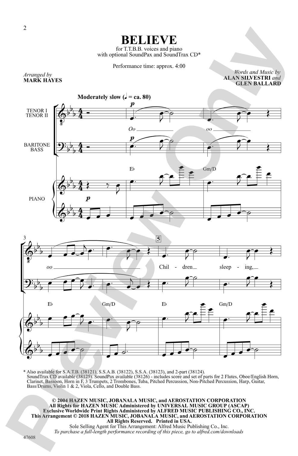 Believe: TTBB Choral Octavo