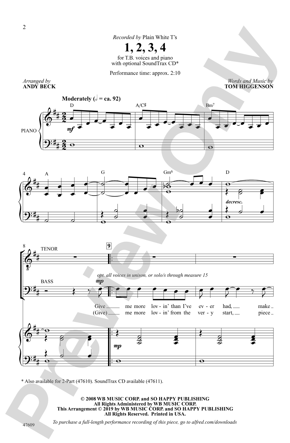 1, 2, 3, 4: TB Choral Octavo