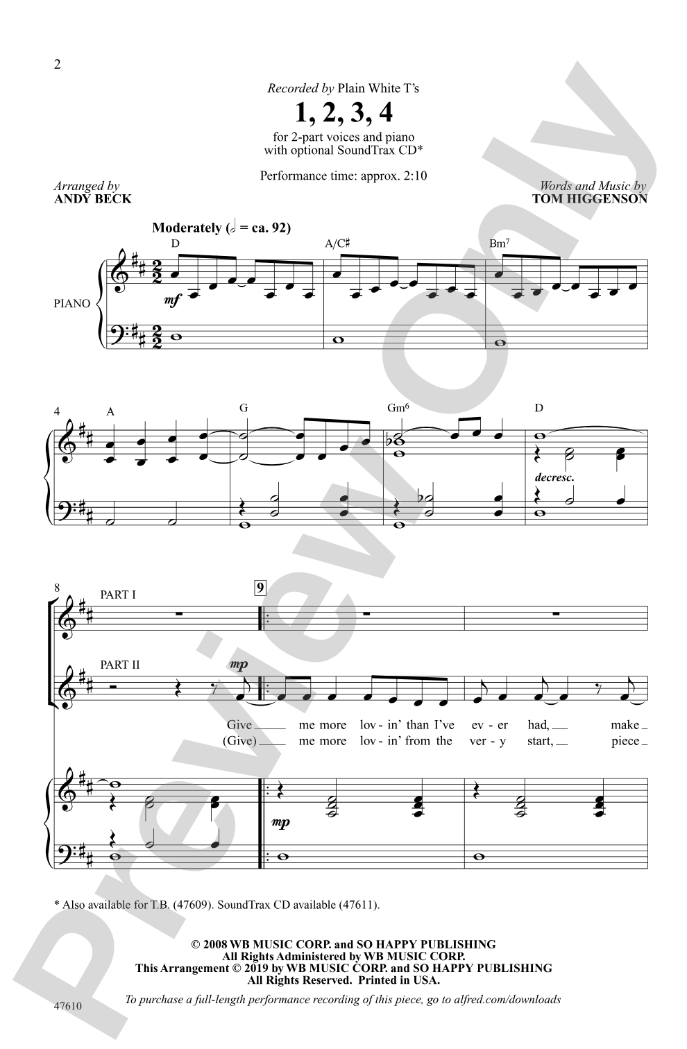 1, 2, 3, 4: 2-Part Choral Octavo