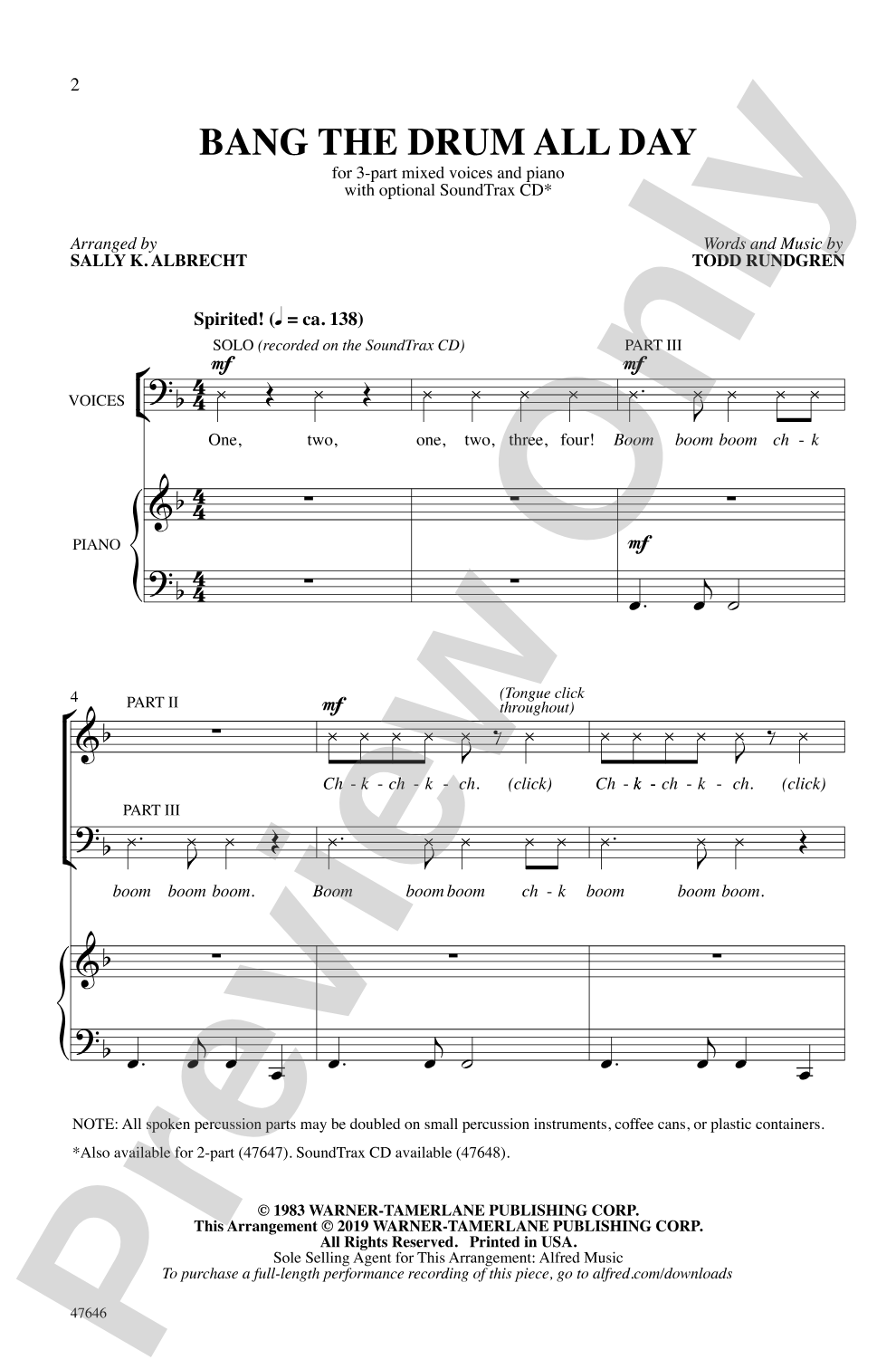 Bang the Drum All Day: SAB Choral Octavo