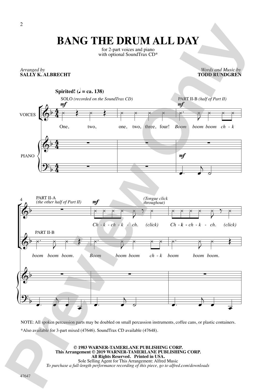 Bang the Drum All Day: 2-Part Choral Octavo