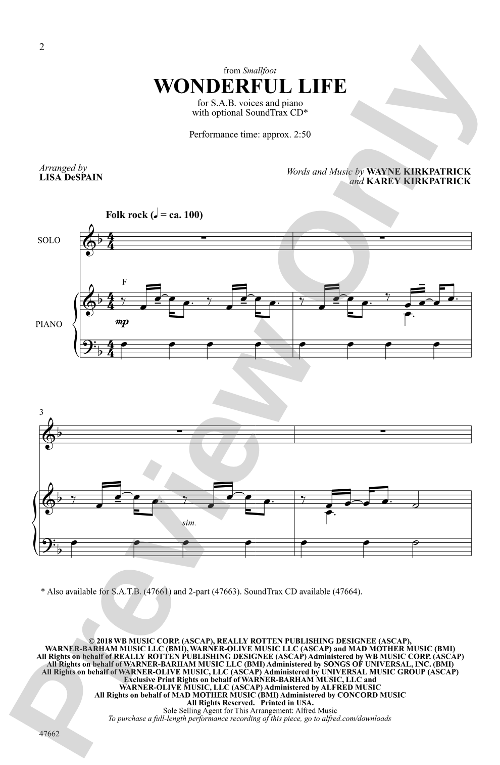 Wonderful Life: SAB Choral Octavo