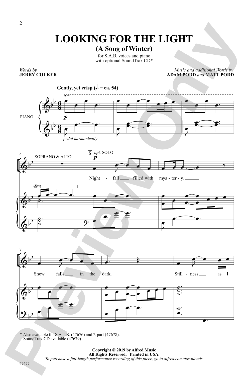 Looking for the Light: SAB Choral Octavo