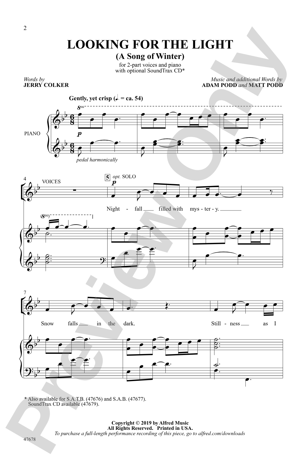 Looking for the Light: 2-Part Choral Octavo