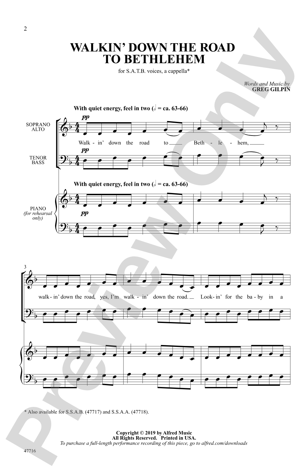 Walkin' Down the Road to Bethlehem: SATB, <I>a cappella</I> Choral Octavo