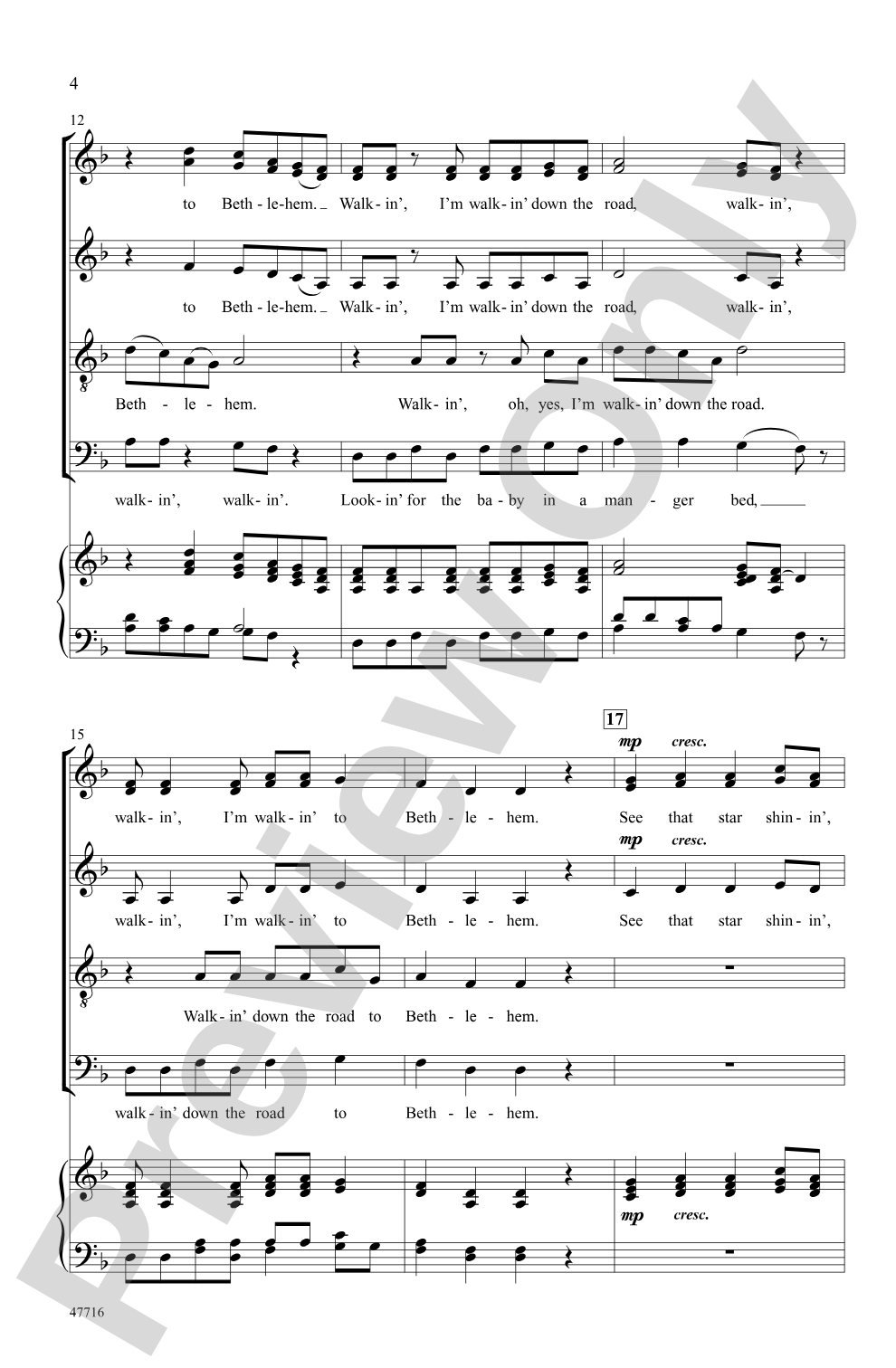 Walkin' Down the Road to Bethlehem: SATB, <I>a cappella</I> Choral Octavo