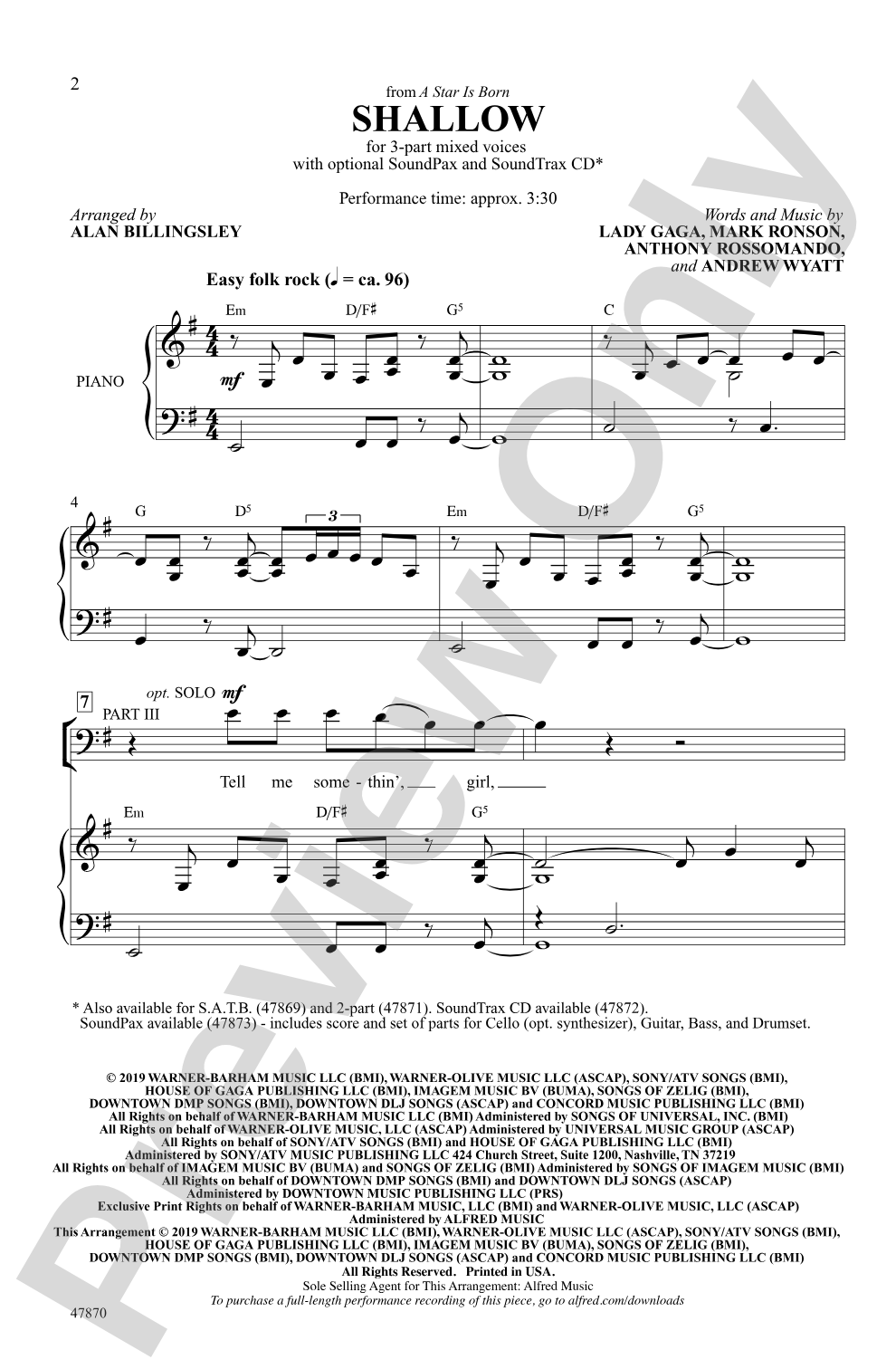 Shallow: 3-Part Mixed Choral Octavo