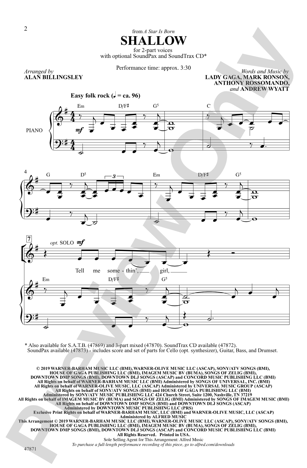 Shallow: 2-Part Choral Octavo