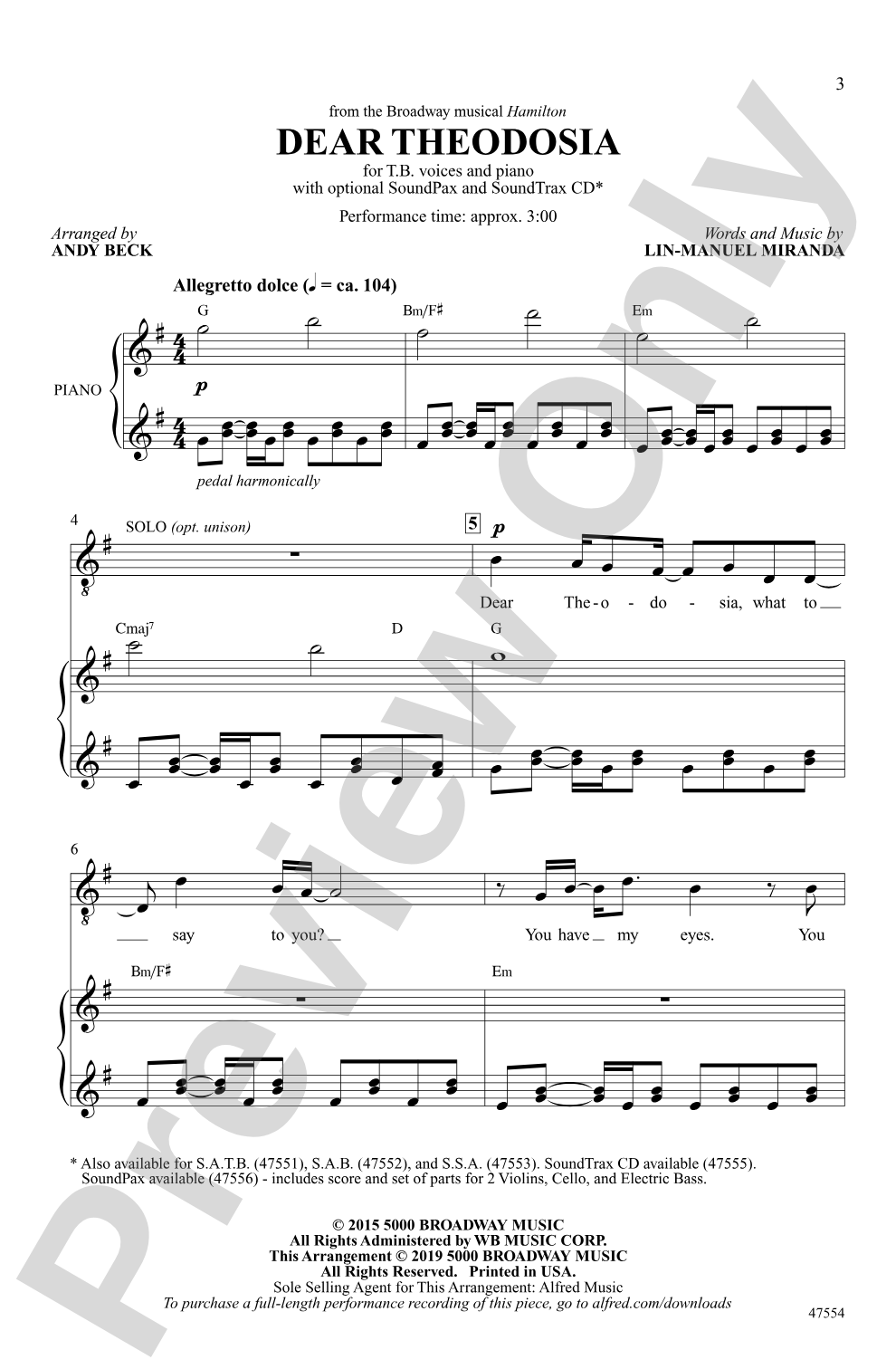 Dear Theodosia: TB Choral Octavo