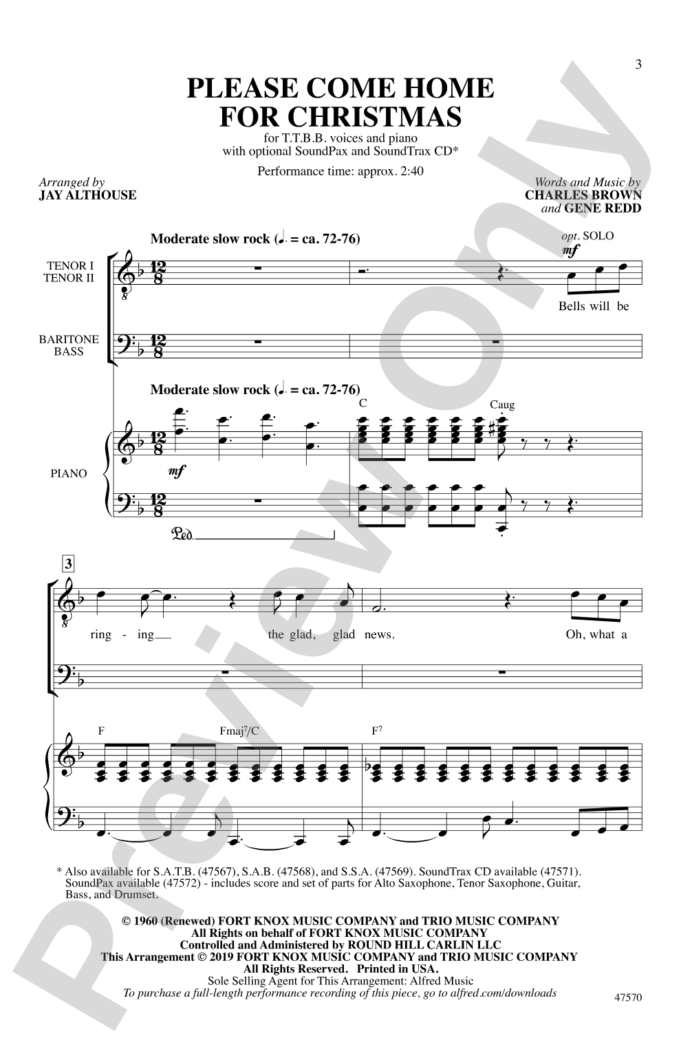 Please Come Home for Christmas: TTB Choral Octavo