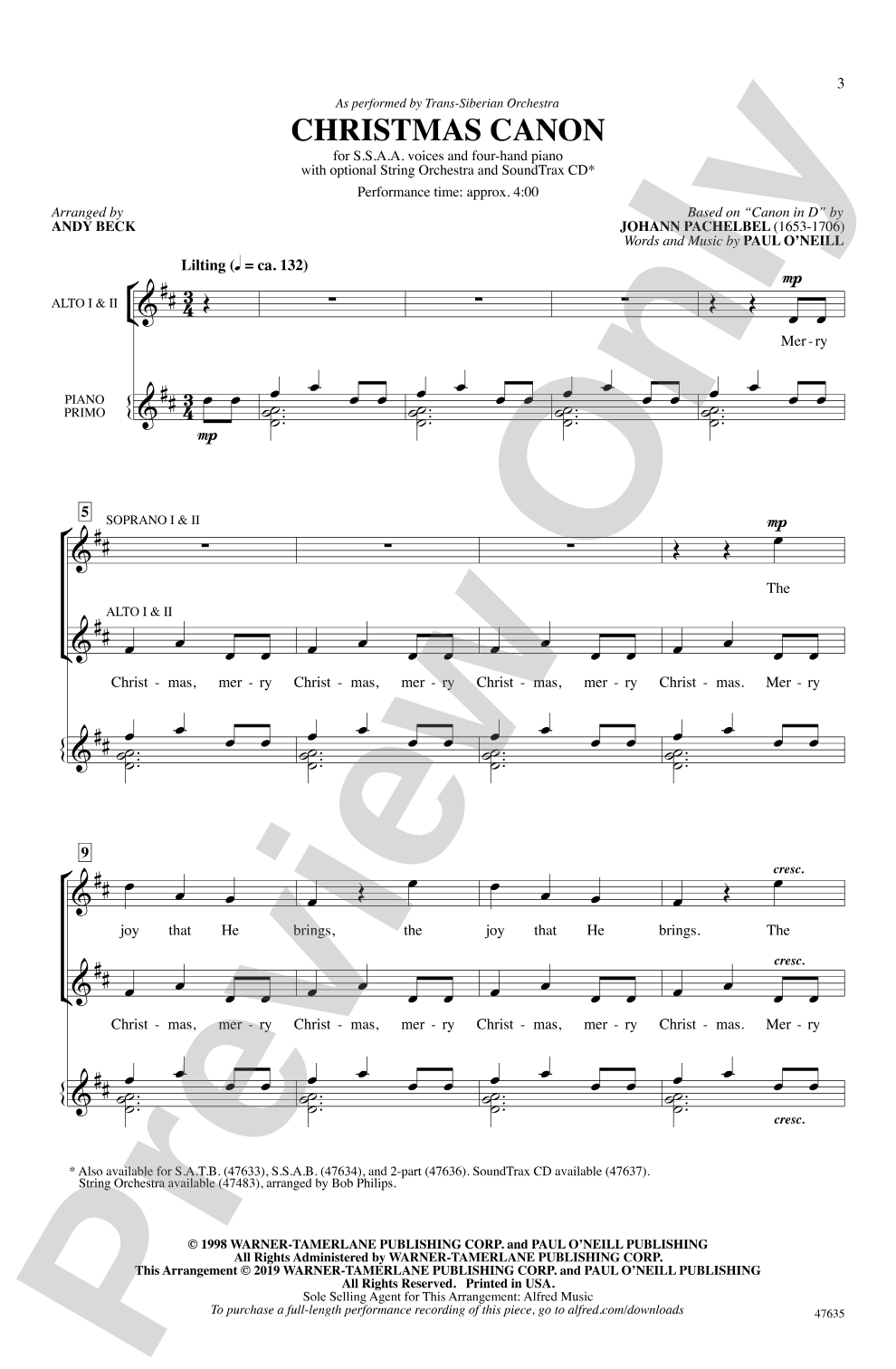 Christmas Canon: SSAA Choral Octavo