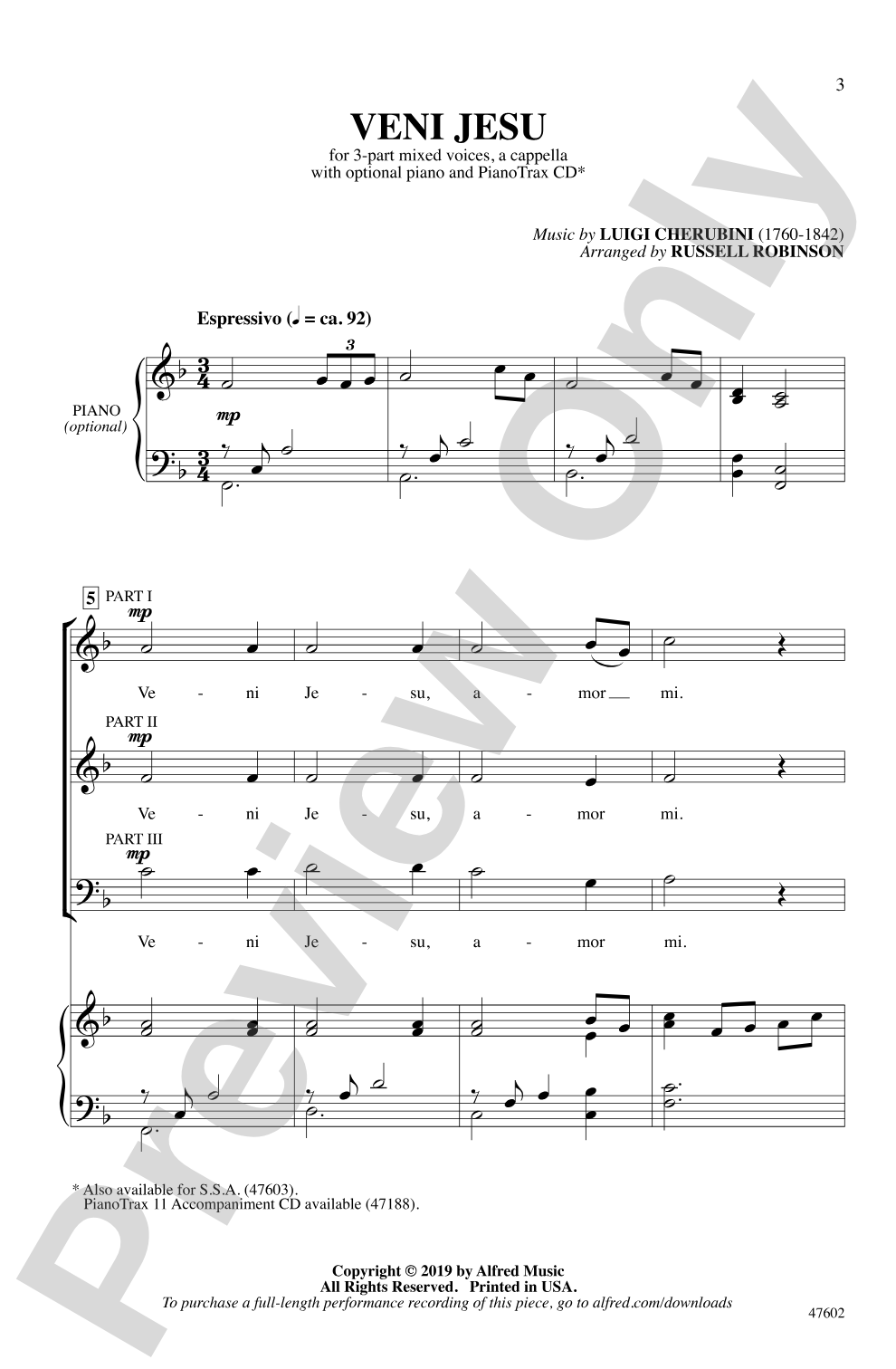 Veni Jesu: 3-Part Mixed, <I>a cappella</I> Choral Octavo