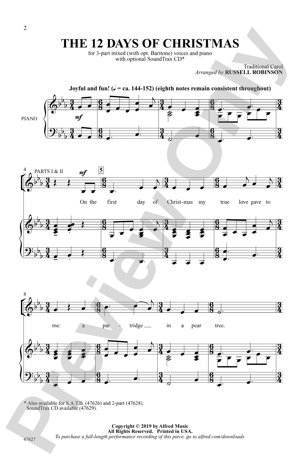 The 12 Days of Christmas: 3-Part Mixed Choral Octavo