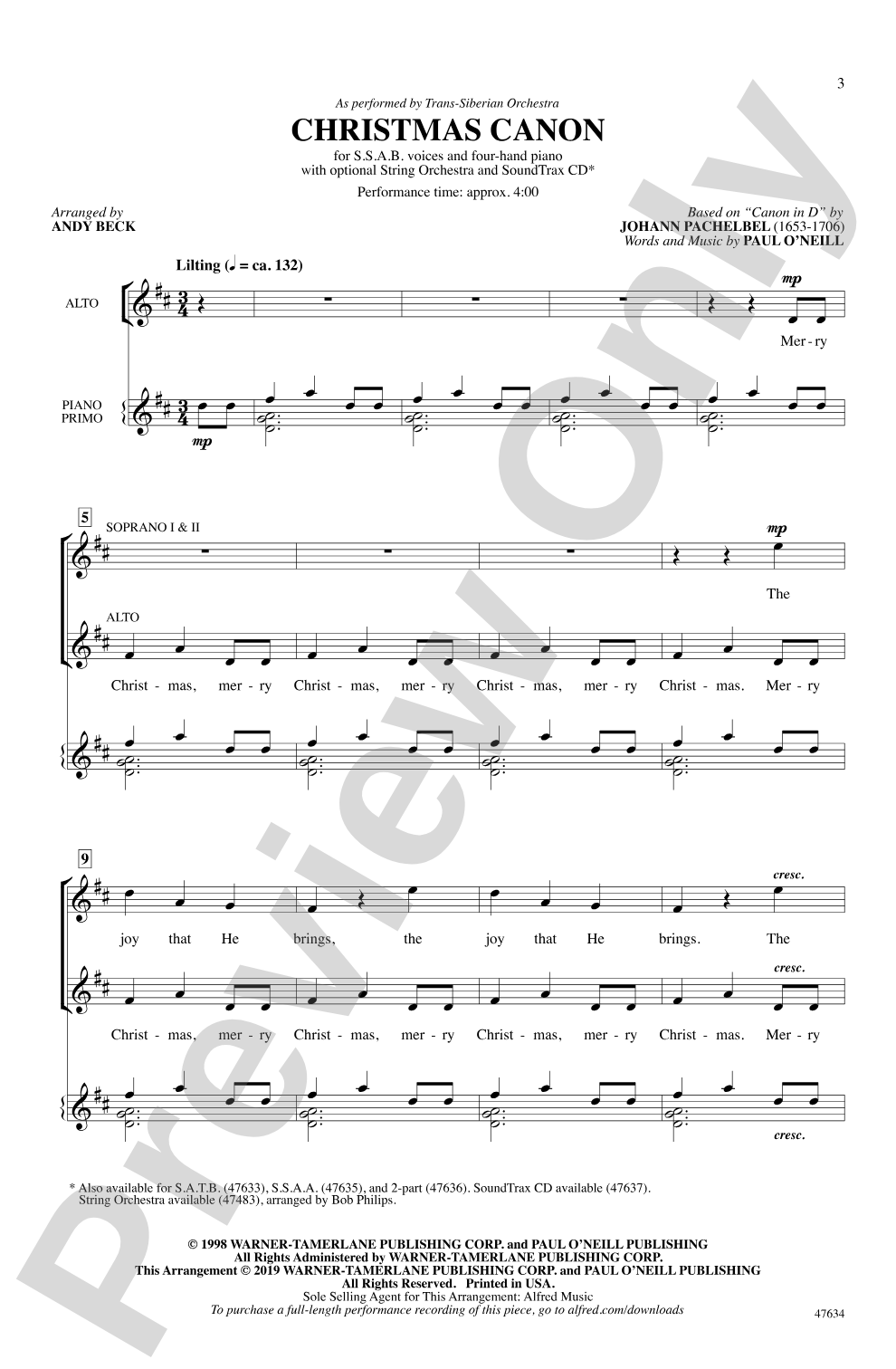 Christmas Canon: SSAB Choral Octavo