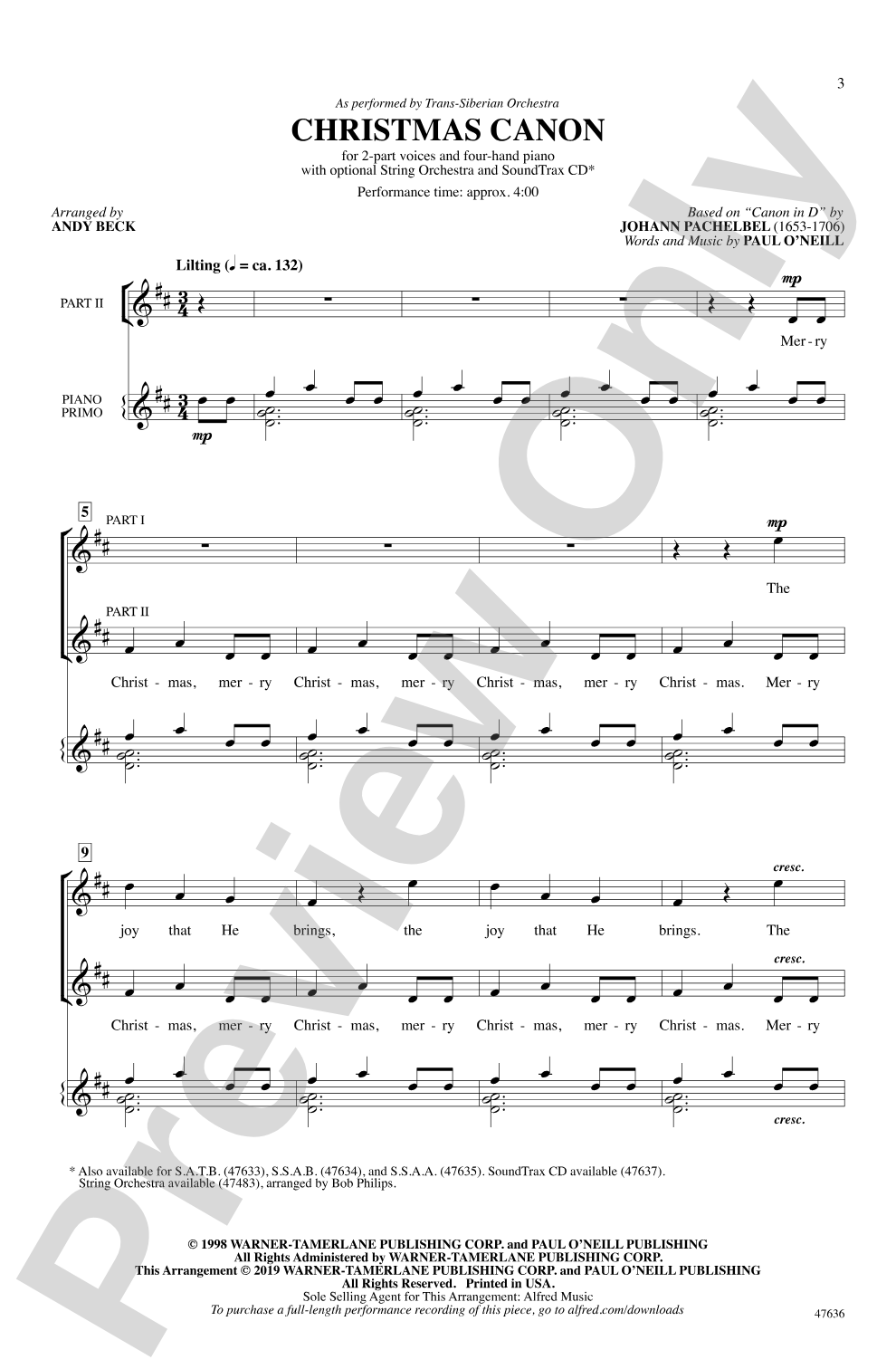 Christmas Canon: 2-Part Choral Octavo