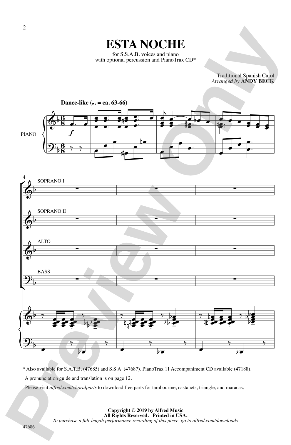 Esta Noche: SSAB Choral Octavo