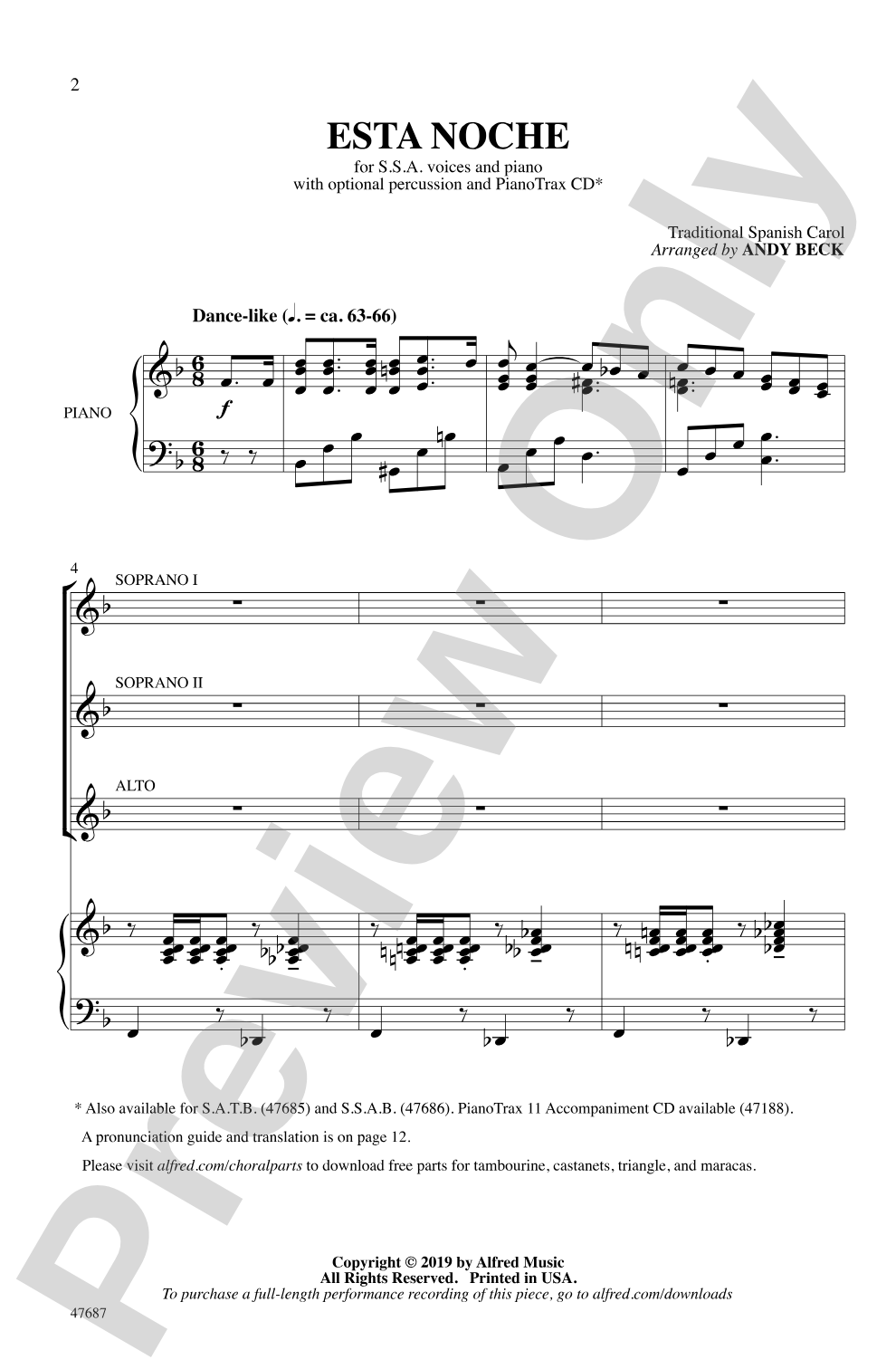 Esta Noche: SSA Choral Octavo