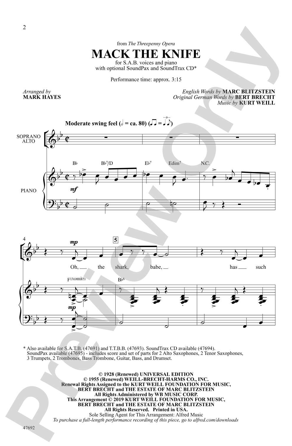 Mack the Knife: SAB Choral Octavo