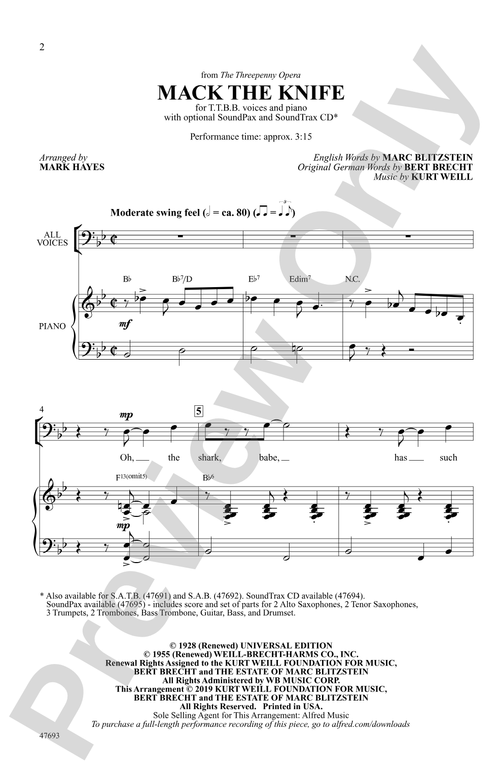 Mack the Knife: TTBB Choral Octavo