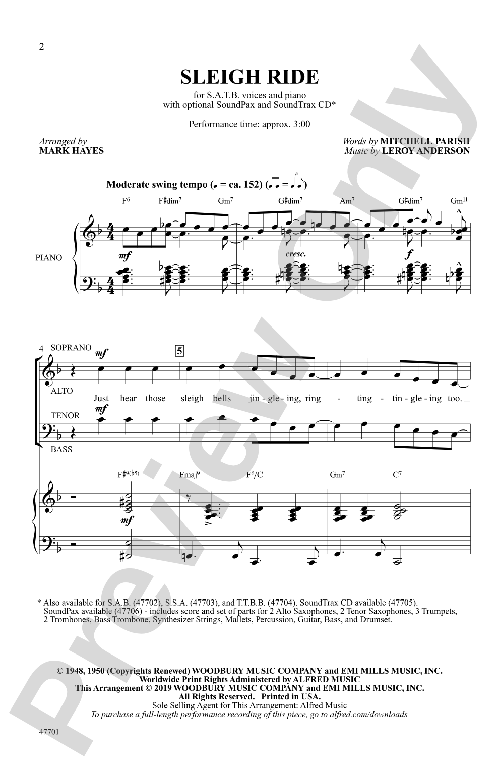 Sleigh Ride: SATB Choral Octavo