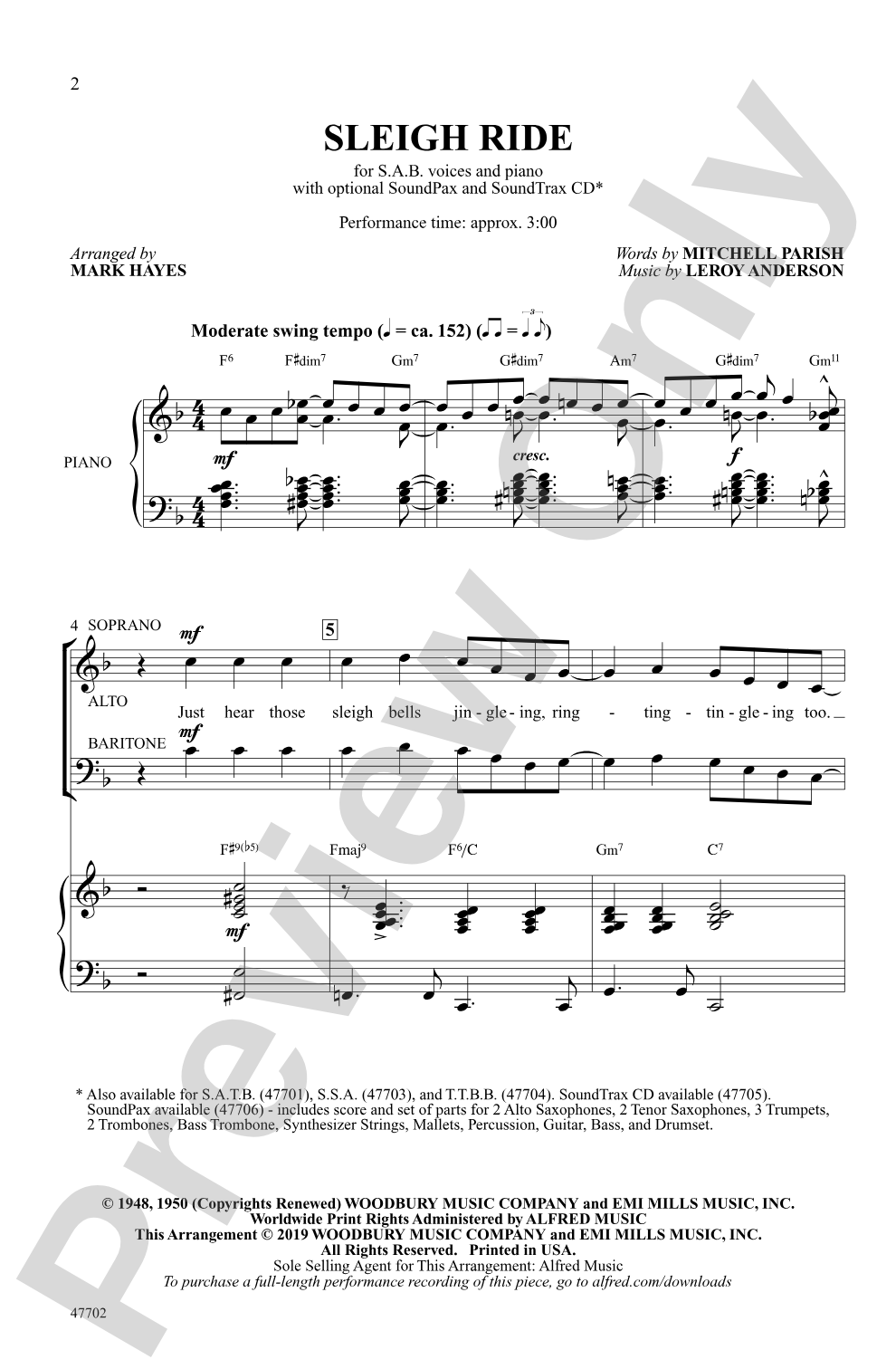 Sleigh Ride: SAB Choral Octavo