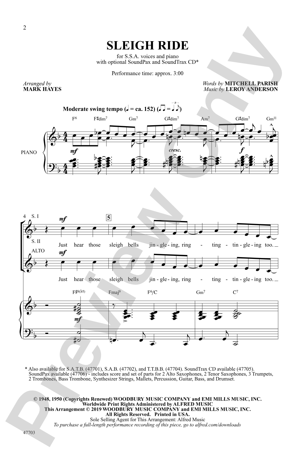 Sleigh Ride: SSA Choral Octavo