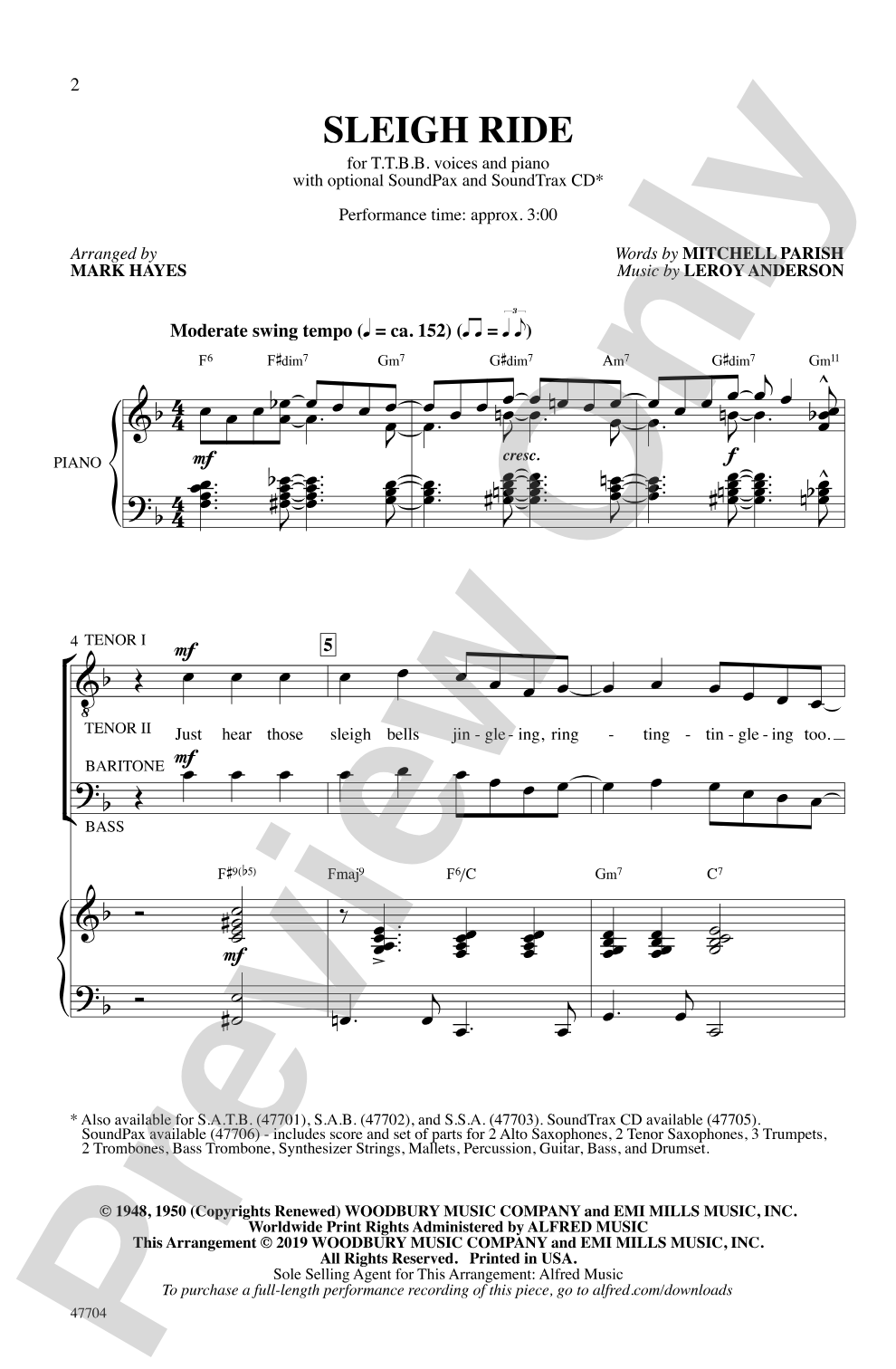 Sleigh Ride: TTBB Choral Octavo