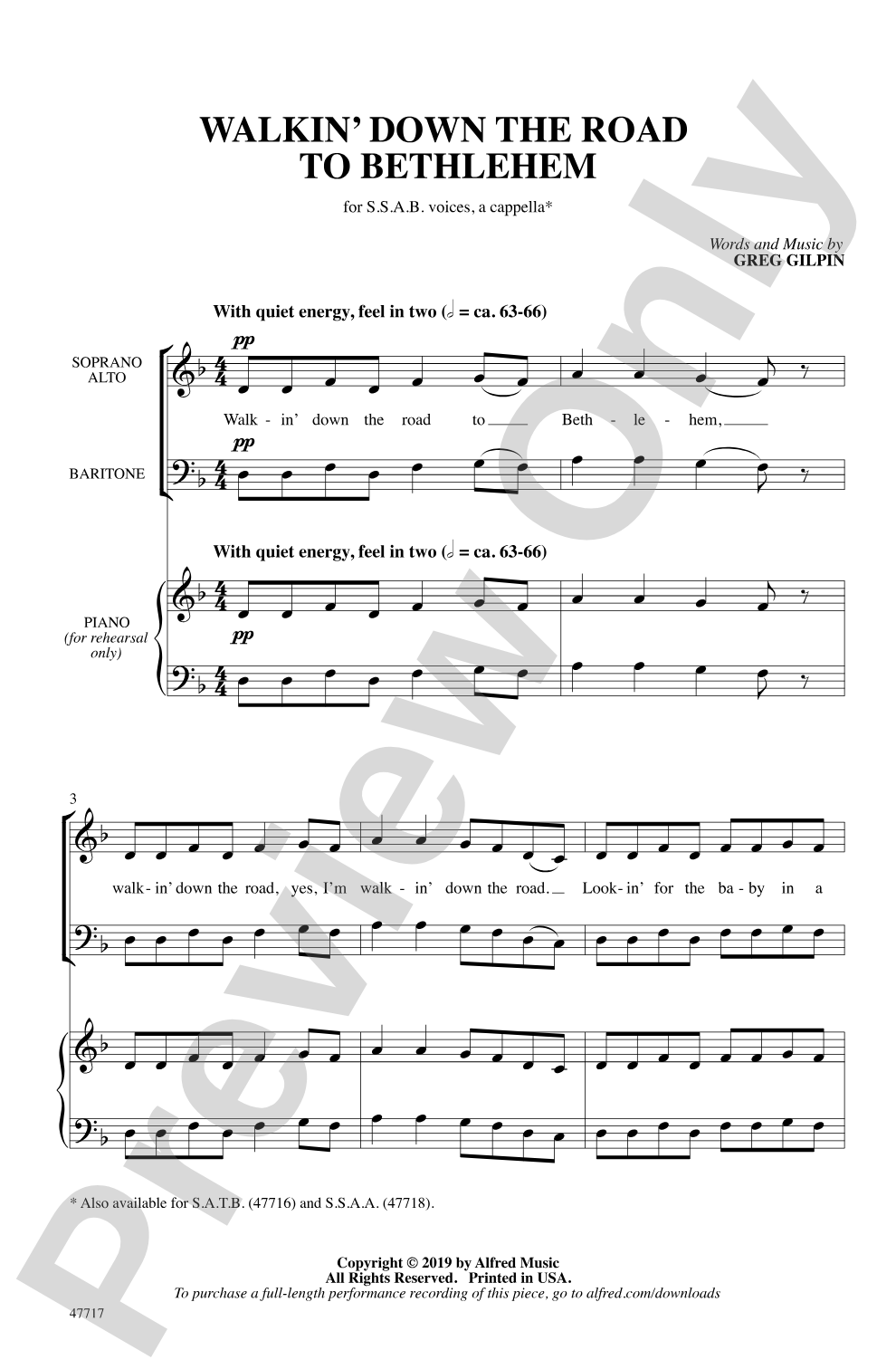 Walkin' Down the Road to Bethlehem: SSAB, <I>a cappella</I> Choral Octavo