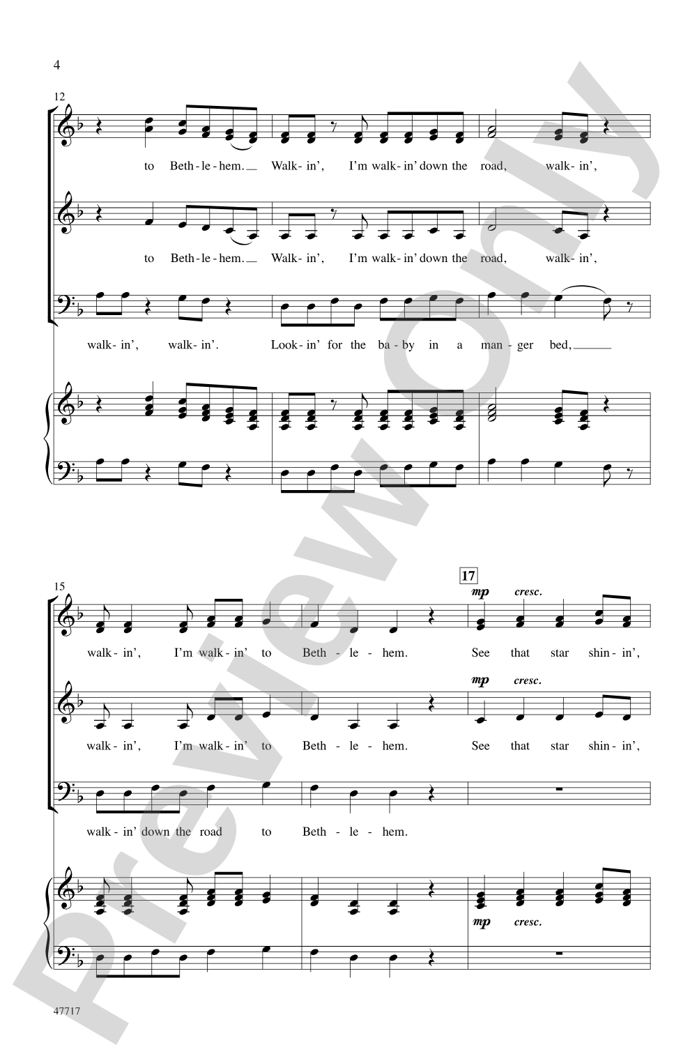 Walkin' Down the Road to Bethlehem: SSAB, <I>a cappella</I> Choral Octavo