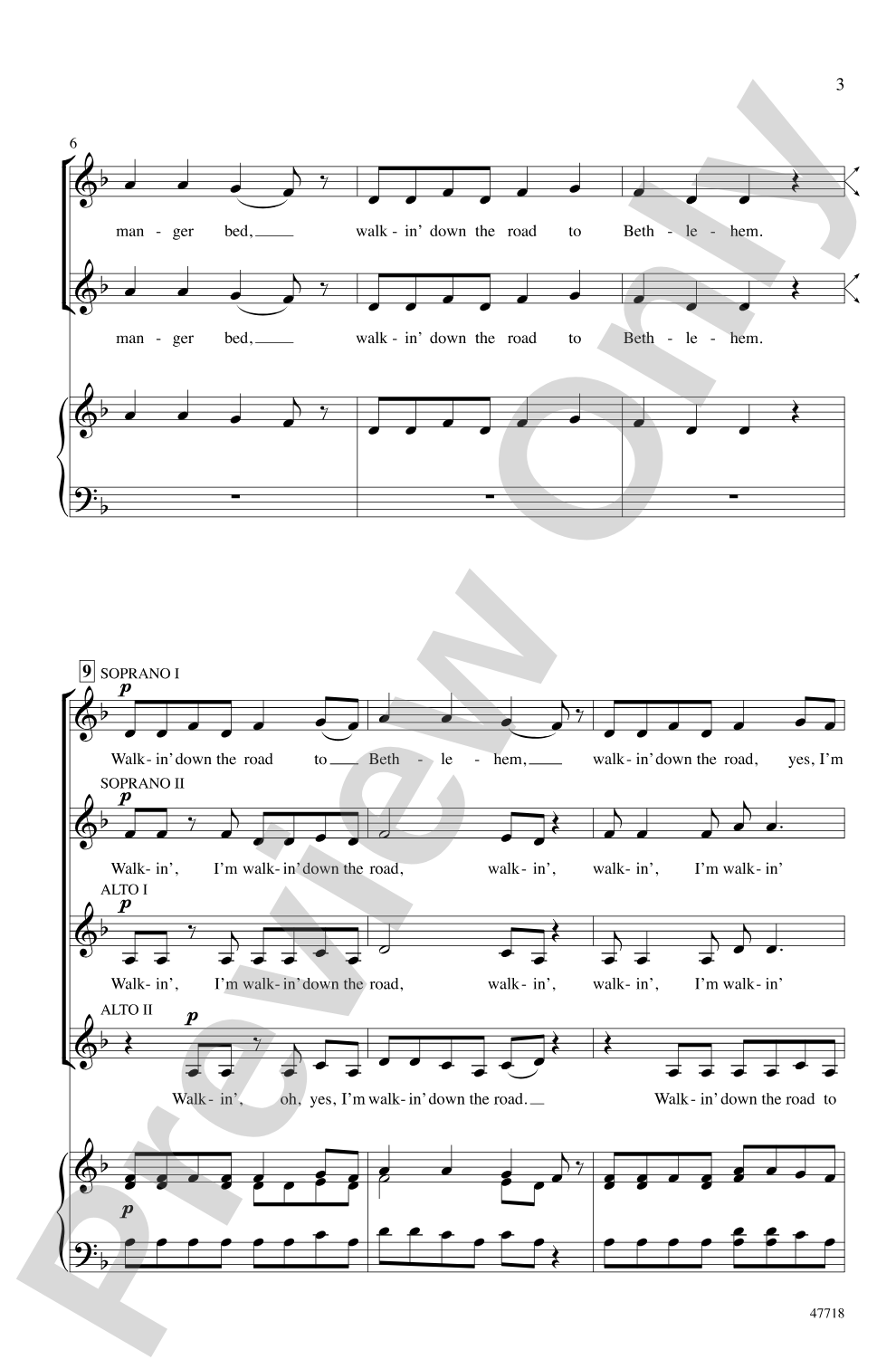 Walkin' Down the Road to Bethlehem: SSAA, <I>a cappella</I> Choral Octavo