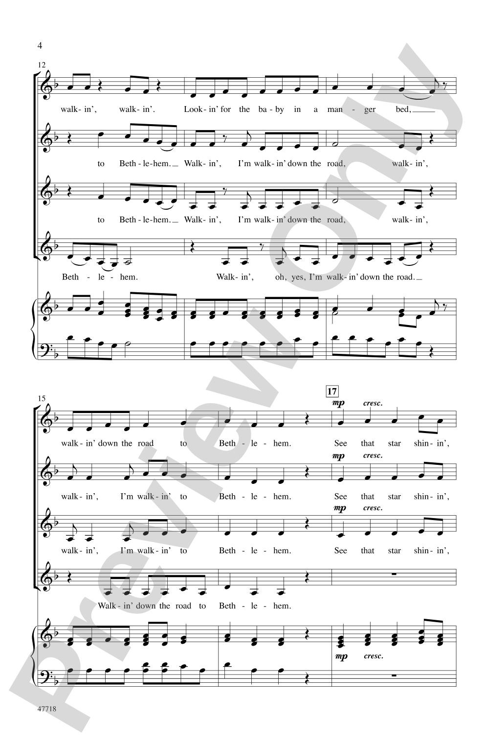 Walkin' Down the Road to Bethlehem: SSAA, <I>a cappella</I> Choral Octavo