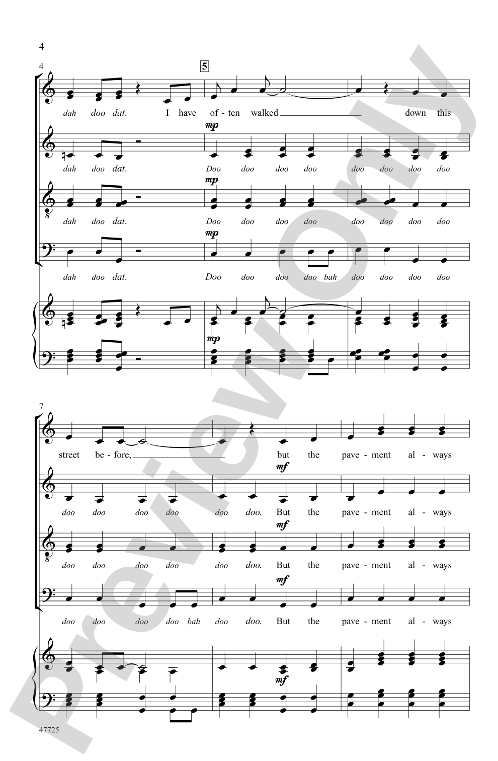 On the Street Where You Live: SATB divisi, <I>a cappella</I> Choral Octavo