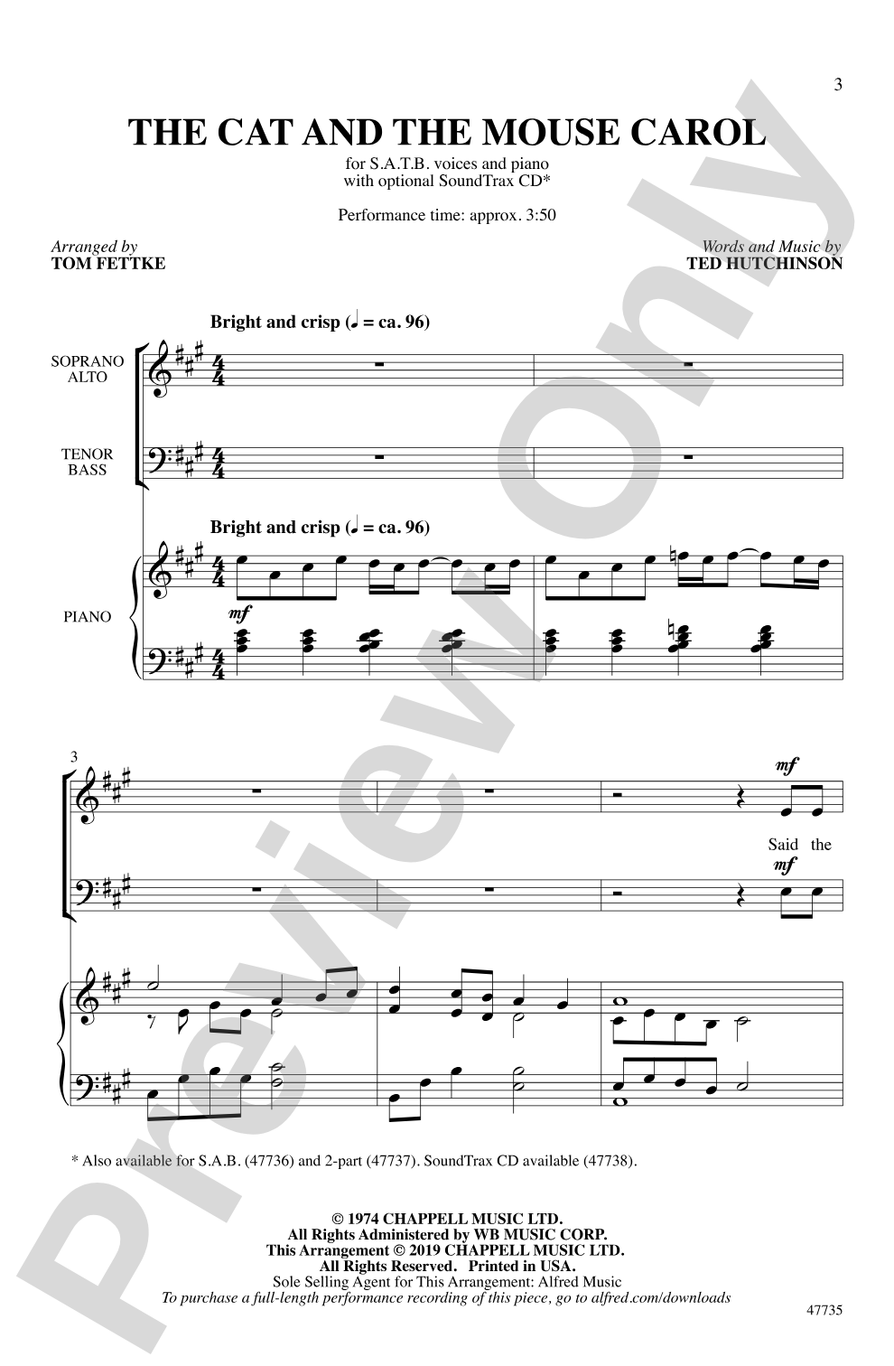 The Cat and the Mouse Carol: SATB Choral Octavo