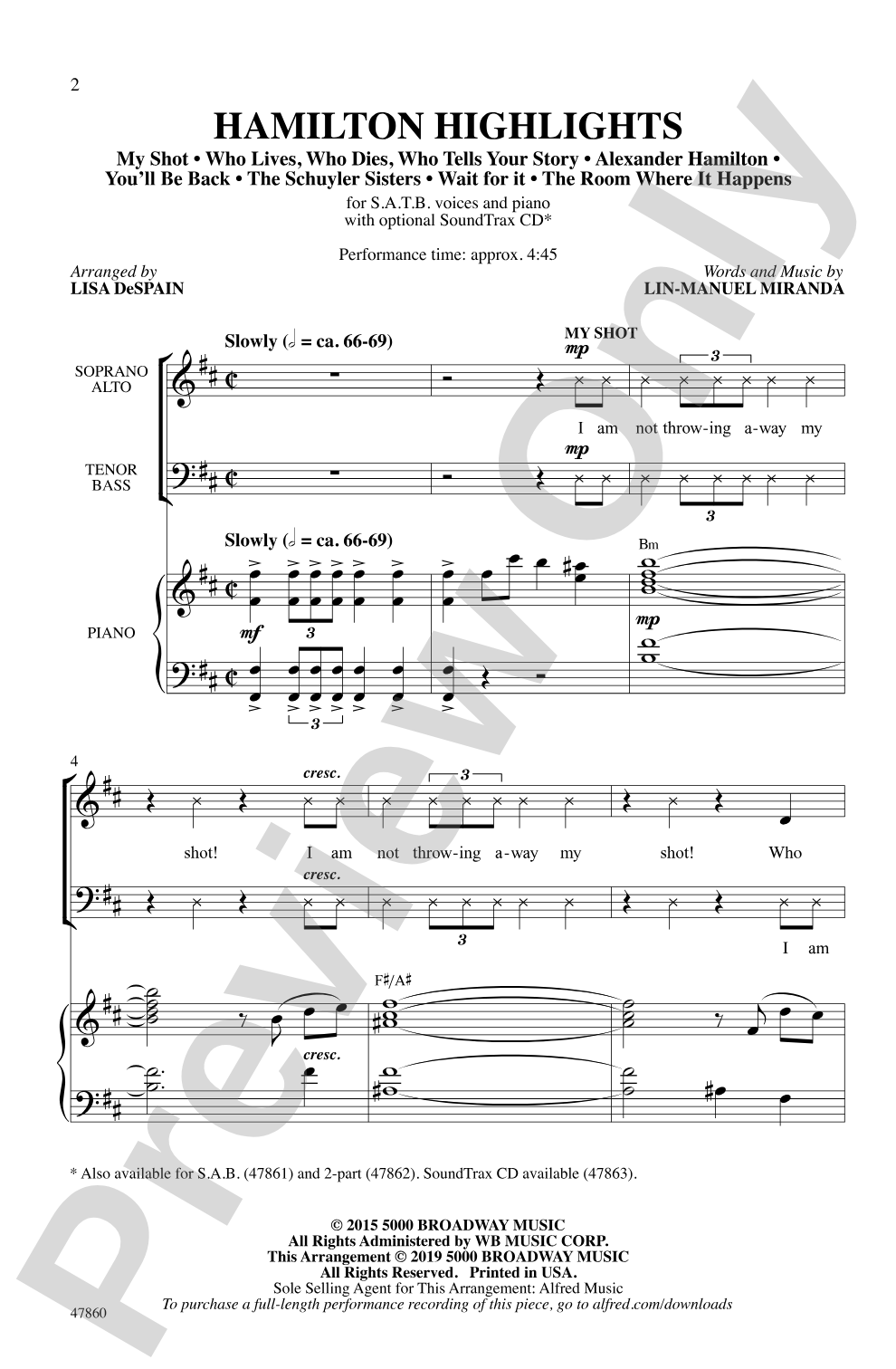Hamilton Highlights: SATB Choral Octavo