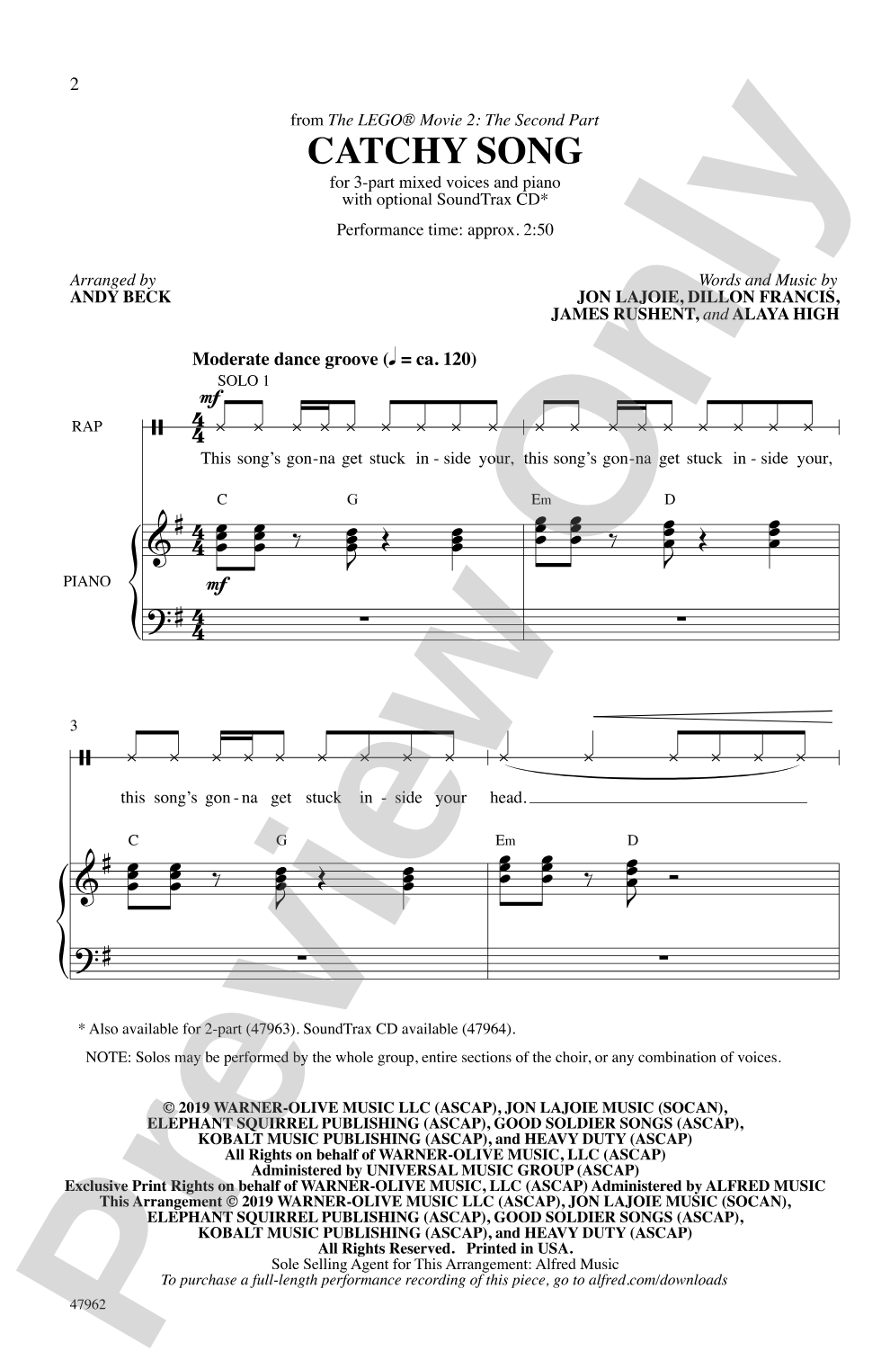 Catchy Song: 3-Part Mixed Choral Octavo