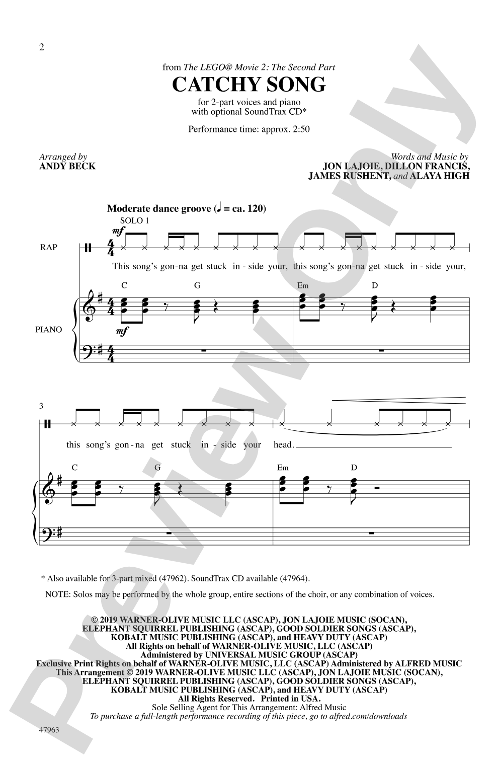 Catchy Song: 2-Part Choral Octavo