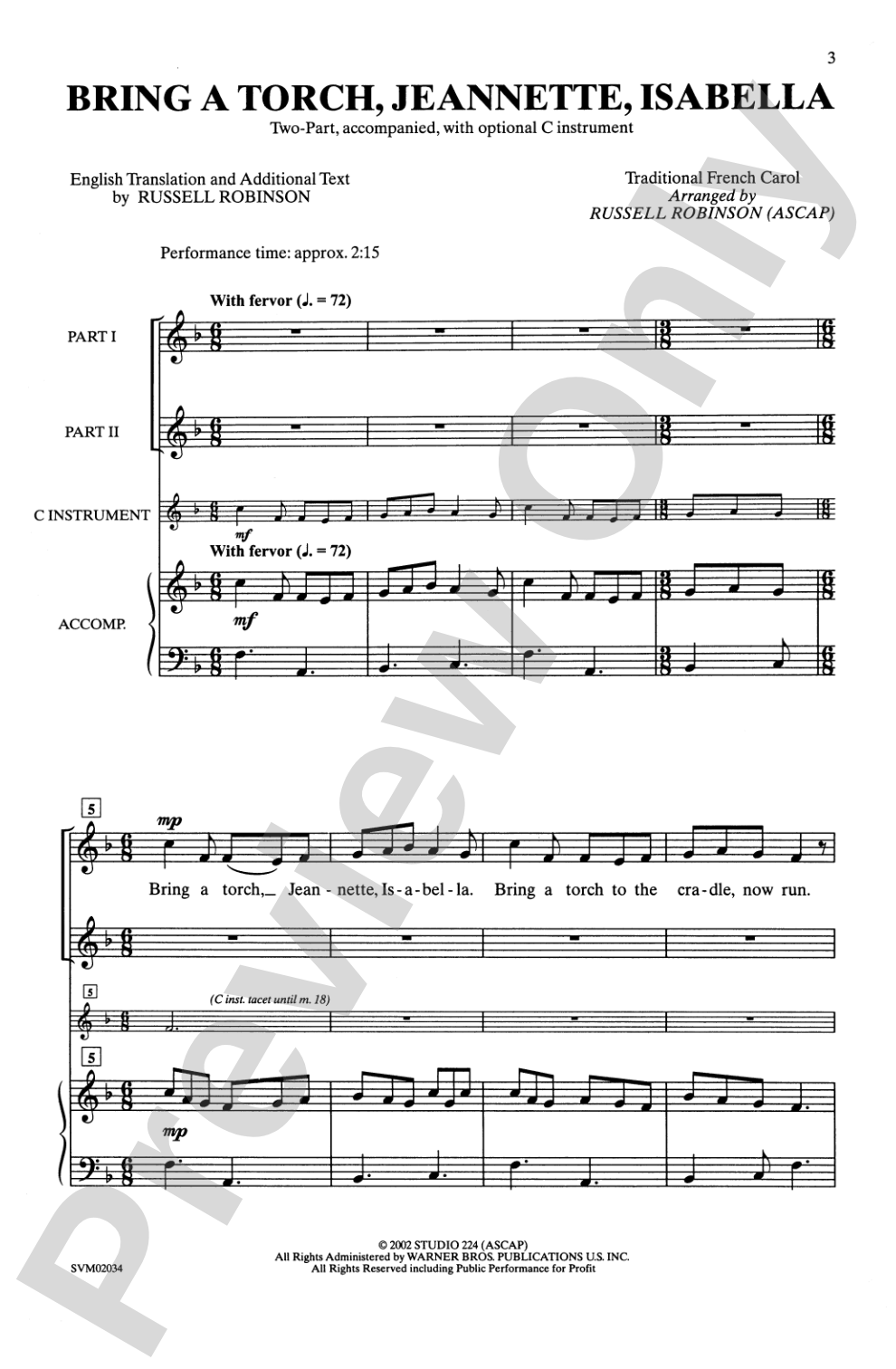 Bring a Torch, Jeannette, Isabella: 2-Part Choral Octavo