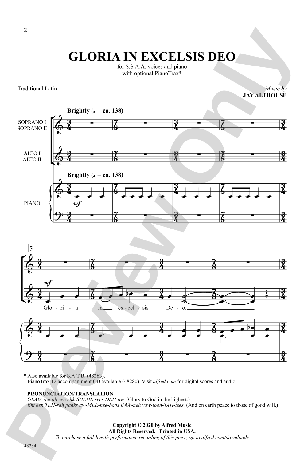 Gloria in Excelsis Deo: SSAA Choral Octavo