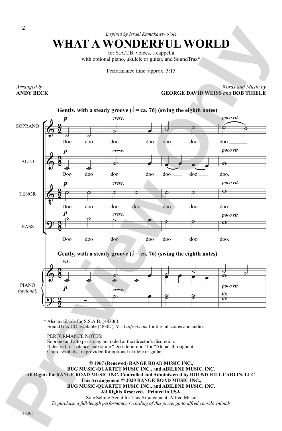 What a Wonderful World: SATB <i>a cappella</i> Choral Octavo