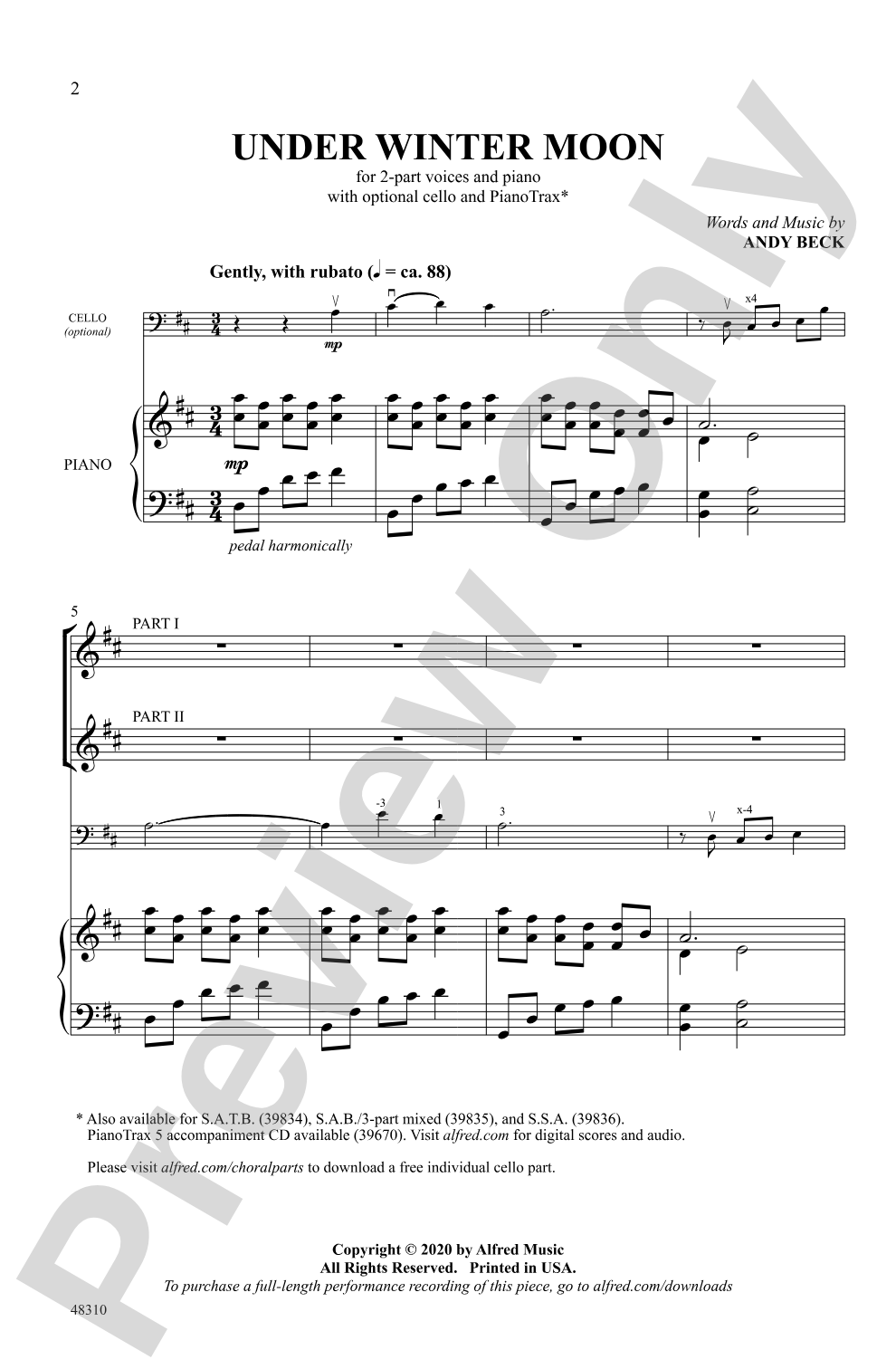 Under Winter Moon: 2-Part Choral Octavo