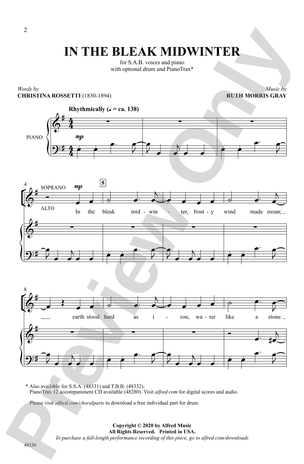 In the Bleak Midwinter: SAB Choral Octavo