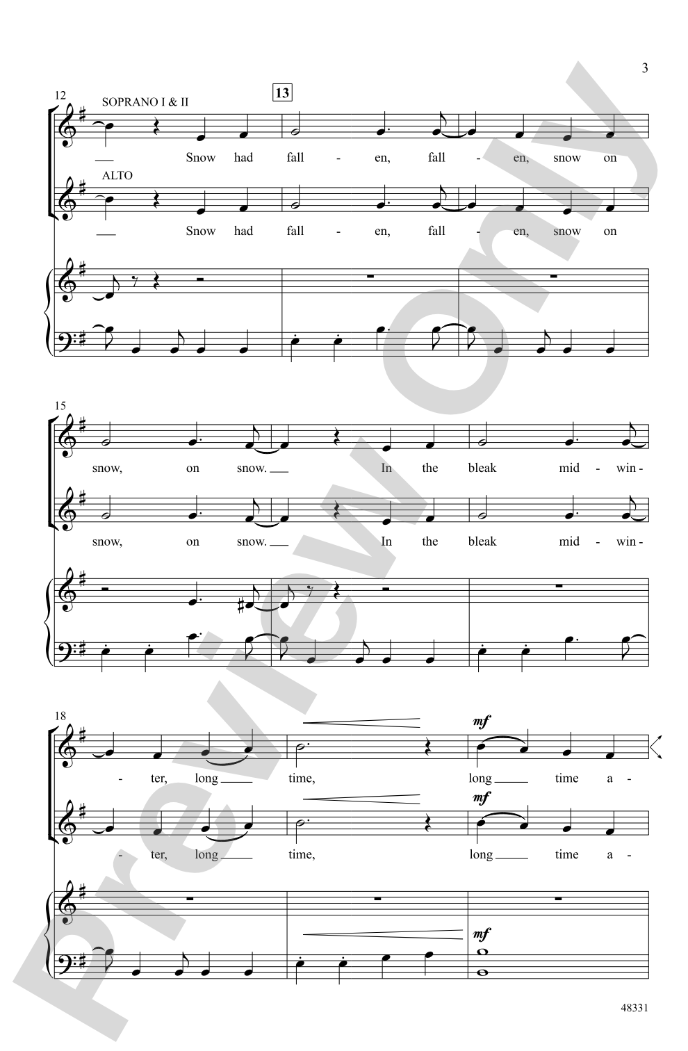 In the Bleak Midwinter: SSA Choral Octavo