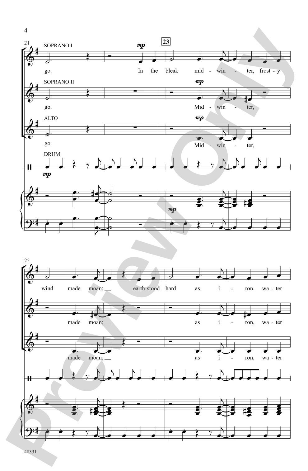 In the Bleak Midwinter: SSA Choral Octavo