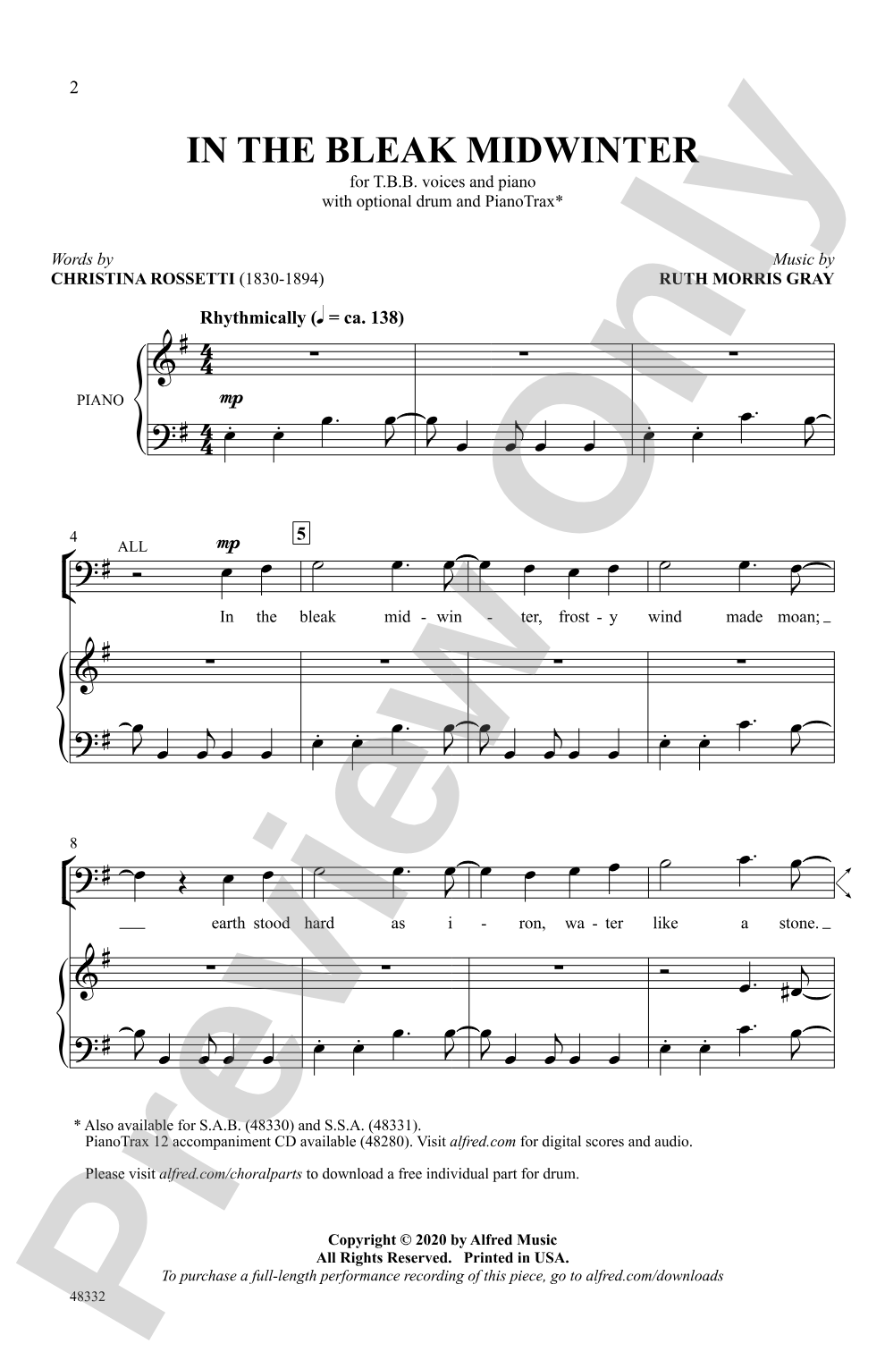 In the Bleak Midwinter: TBB Choral Octavo