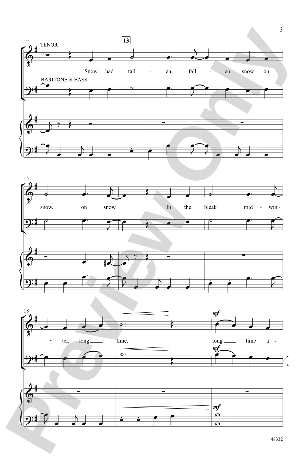 In the Bleak Midwinter: TBB Choral Octavo